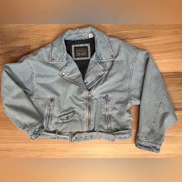 Levis Jacket Women's XL Blue Cropped Denim Moto - Picture 2 of 11